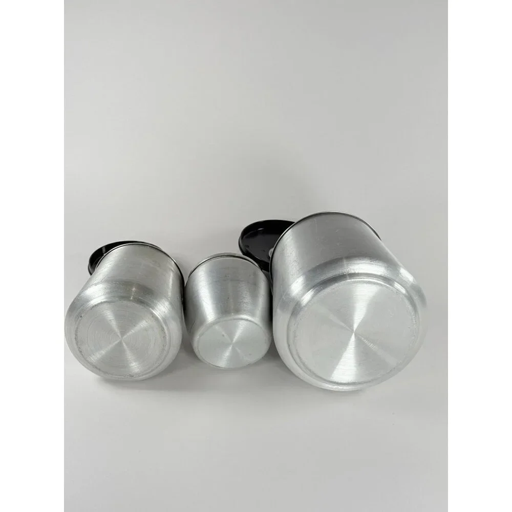 Vintage Kromex Spun Aluminum Canister Set Flour Coffee Tea 3-Piece Set With Lids